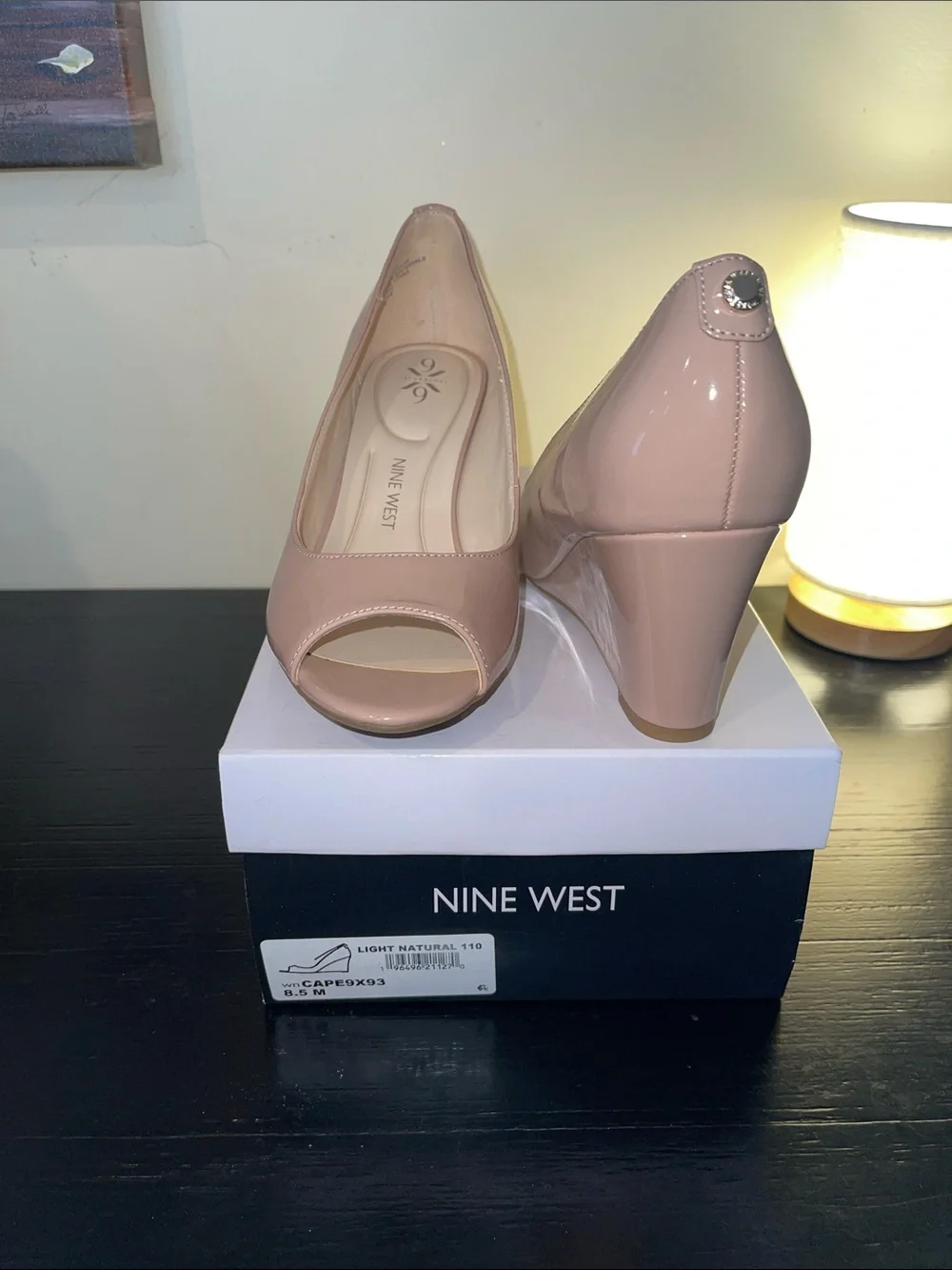 Nine West Light Natural Patent Peep-Toe Wedges